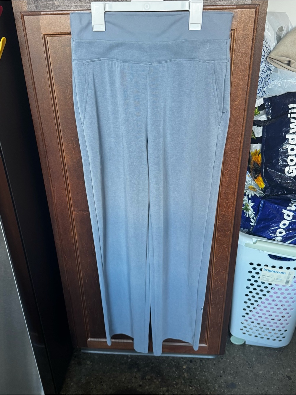 Athleta Light Blue Grey High Rise Wide Leg Lounge Pants Size M Pockets